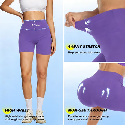 FULLSOFT High Waisted Biker Shorts for Women-5" Tummy Control Fitness Athletic Workout Running Yoga Gym Work Out Sports Shorts Summer Holiday Valentine Easter Gifts (Purple 2X-Large-3X-Large)