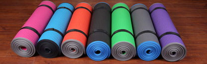 Fitvids All-Purpose 2/5-Inch (10mm) Extra Thick High Density Anti-Slip Exercise Pilates Yoga Mat with Carrying Strap, Blue