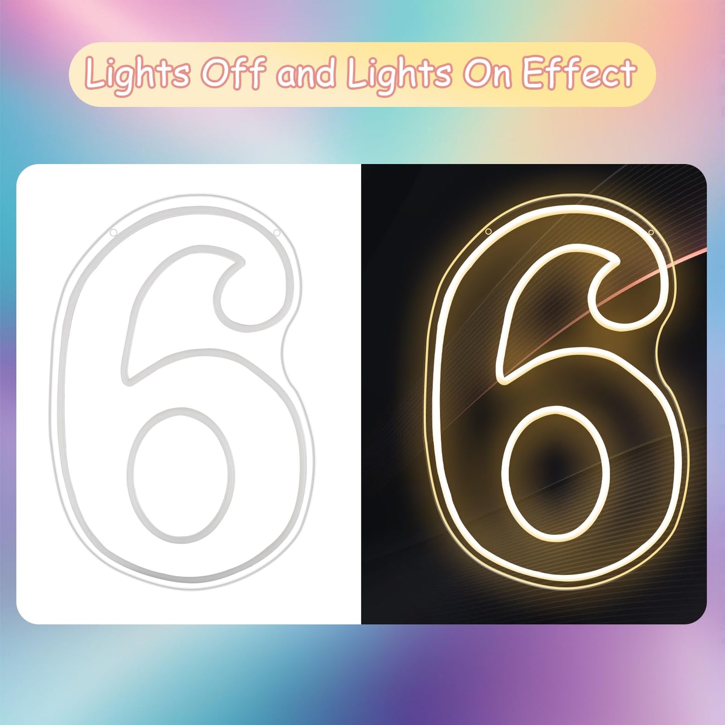 RumonZS Number 6 Light Up LED Neon Sign Backdrop 16.5" Birthday Party Decor Warm White Number One Light Up Sign USB Powered Big Number Sign Light for Birthday Night Light Party Anniversary Wedding