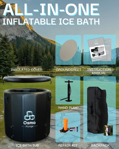 Inflatable Ice Bath Tub for Athletes Compatible with Water Chiller Cold Plunge Tub for Recovery with Insulated Lid, Groundsheet and Backpack, Drop Stitch Construction, 130 Gallon