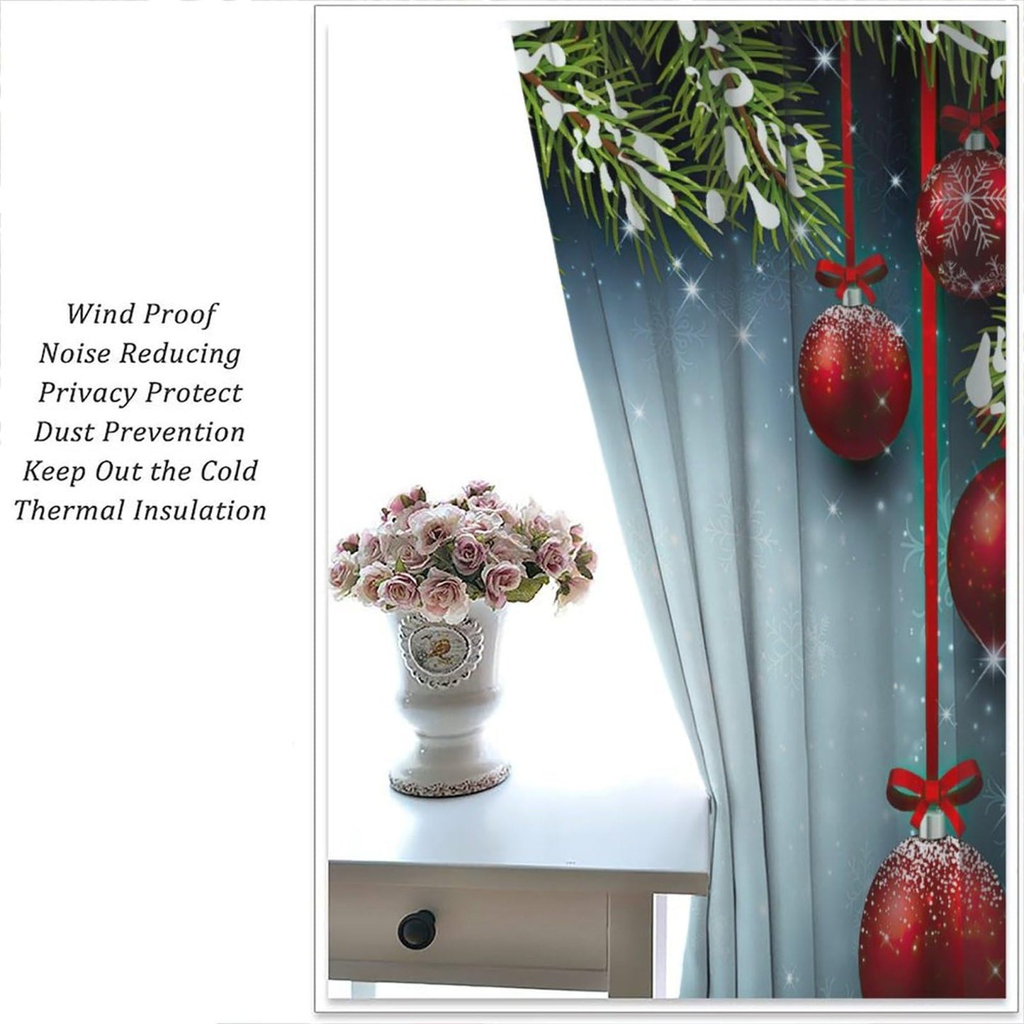 ICMOLYYENLO Christmas Blackout Curtains Merry Christmas Balloon Tree Snowflake Santa Claus Gift Pattern Printed Curtains Suitable for Bedroom Living Room Decoration 42x45 Inches