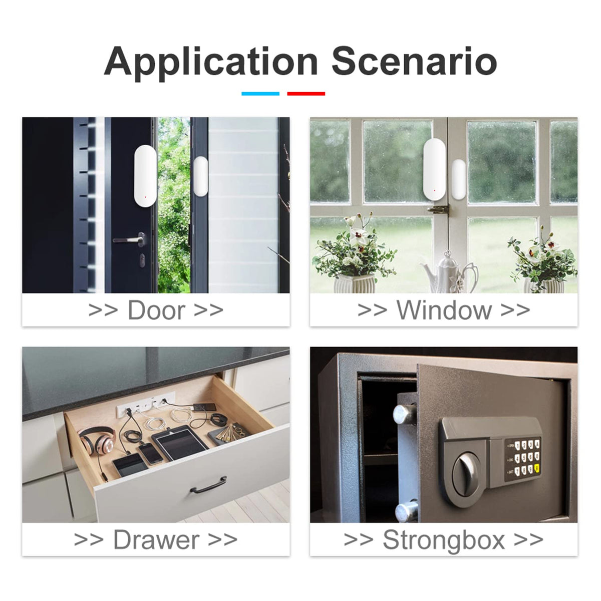 WiFi Door Window Sensor: Smart Contact Sensor with App Alerts, Door Open Detector Compatible with Alexa Google Assistant, Entry Detector Sensor for Home Security and Home Automation (4-Pack)