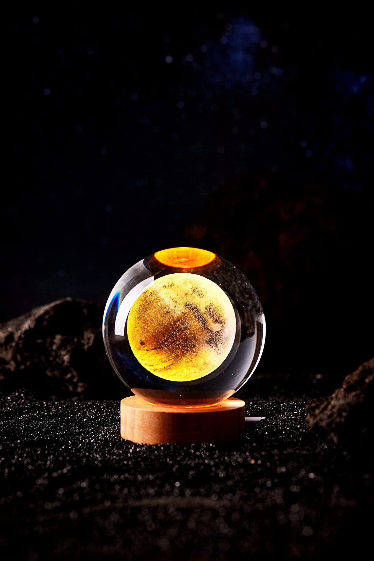 3D Moon Crystal Ball Lamp,3.15 inch Crystal Ball Night Light with Wooden Base,16 Colors Changing Light,Dimmable Remote Control,Desk lamp (F)