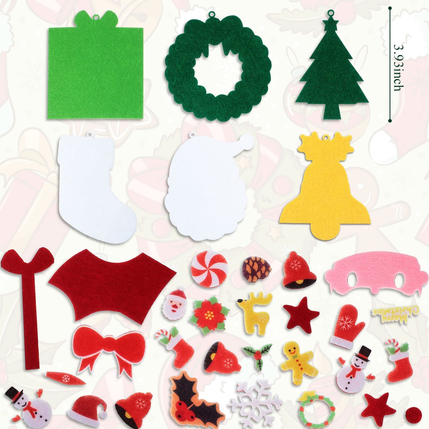 Tatuo 24 Kits Christmas Felt Ornament Crafts DIY Tree Gifts Garlands Bells Santa Socks Hanging Ornaments Christmas Sticker for Home Door Wall Hanging Tree Craft Decorations