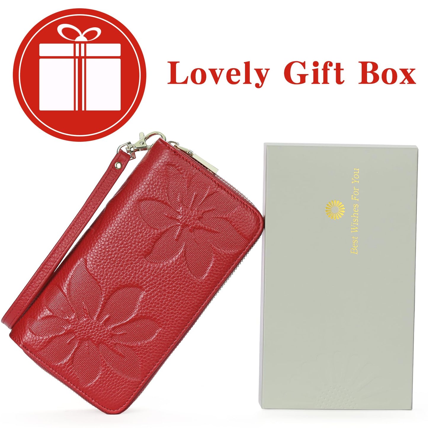GOIACII Women's Wallet Large Capacity Double Zip Around Credit Card Holder Leather Ladies Wallet with RFID Blocking Phone Wristlet Purse Red