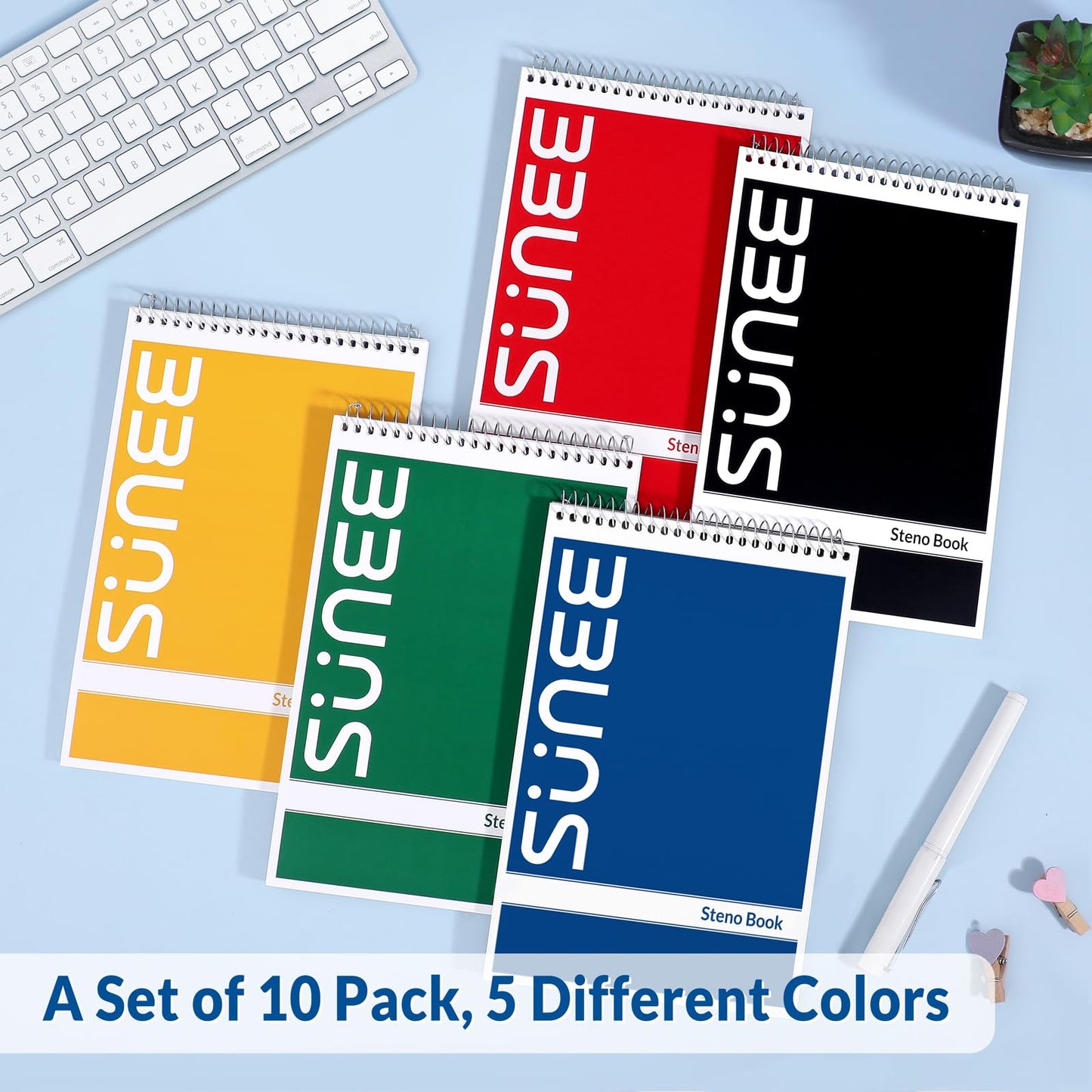 SUNEE 10 Pack Steno Pads 6x9, Gregg Rule, 60 Sheets, Spiral Notebook 6x9, White Paper, Take Notes with Top Spiral Notebook, for School, University, College, Work, Office, Classic Color