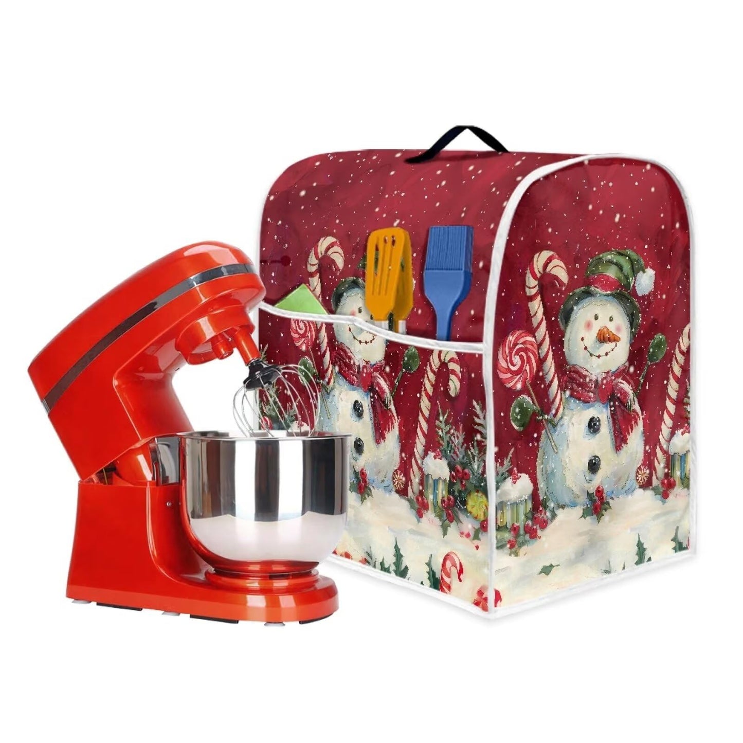 Annejudy Christmas Snowman Pattern Kitchen Aid Mixer Cover, Food Processor Cover with Top Handle and Pocket, Dust Covers for Kitchen Appliances Stand Mixer or Coffee Maker Appliance Cover