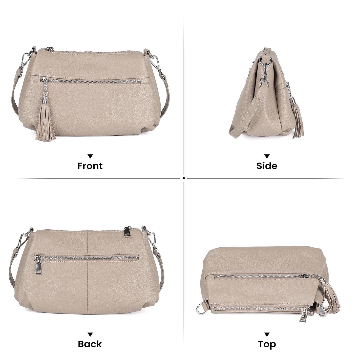 befen Soft Genuine Leather Crossbody Hobo Purses for Women, Women's Shoulder Bags Handbags with 2 Shoulder Straps Tassel