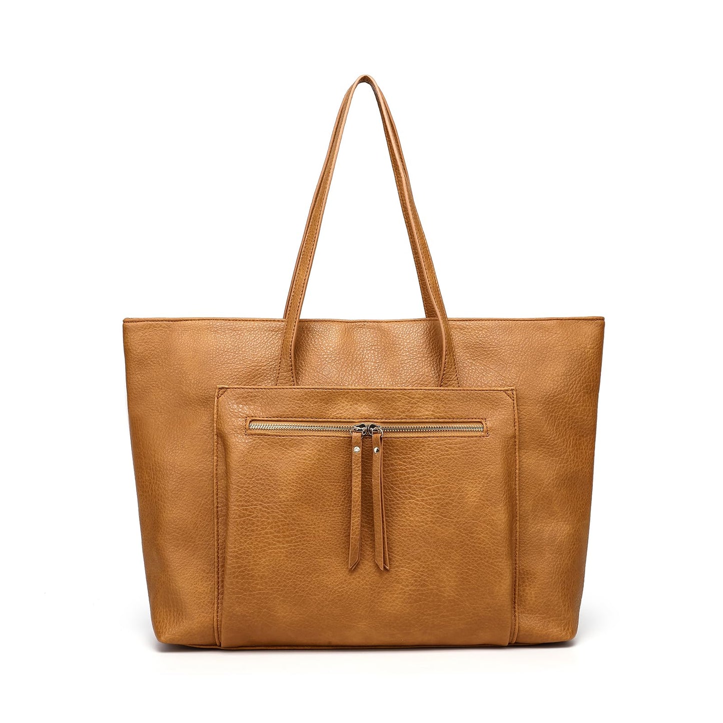 SharPlus Large Vegan Leather Tote Bag for Women with Zipper Shoulder Purse and Handbags for Travel & Work (camel)