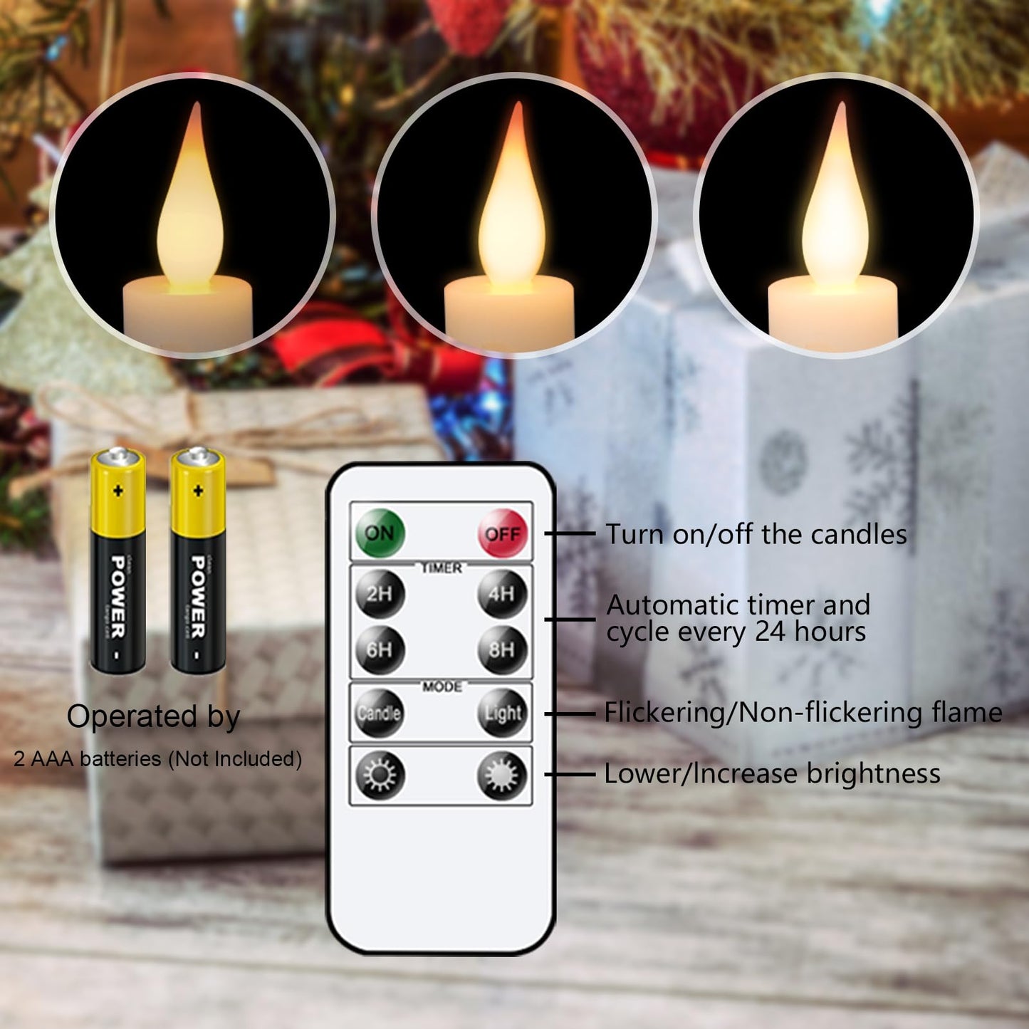 GenSwin Window Candles Battery Operated with Timer, Flameless Taper Candles, Black LED Window Taper Candlesticks Remote, 4 Pack Flameless Candlesticks with Suction Cups for Halloween Christmas Decor