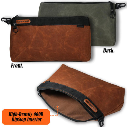 WELKINLAND 2-Pack Heavy-Duty Waxed Canvas Tool Pouches, 14-Inch Zippered Tool Organizer Pouches with Water-Resistant Coating and Durable Canvas Construction