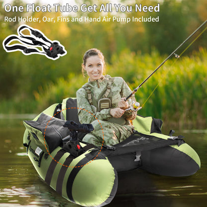 Xproutdoor Fishing Float Tube with Adjustable Backpack Straps, Storage Pockets, Fish Ruler, Fly Fishing Boat with Pump, Oar, Rod Holder and Mount, Fins, 350LBS Load Bearing Capacity, FT003,Green