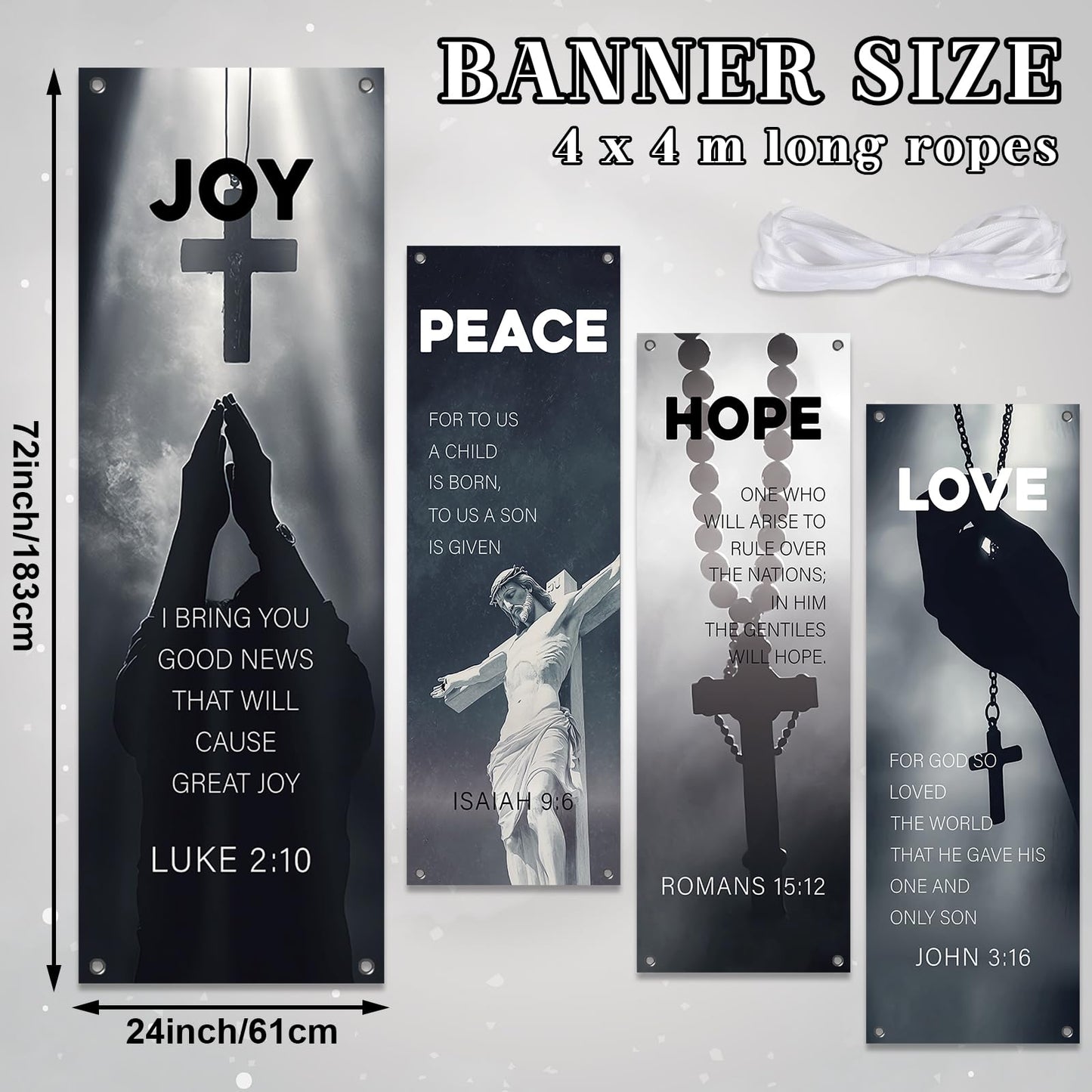 4Pcs Easter Church Banners for Sanctuary Wall Love Hope Joy Peace Religious Banners Hanging Backdrop Jesus Faith Cross Church Banner with Scripture Bible Verse Banner for Easter School Decor