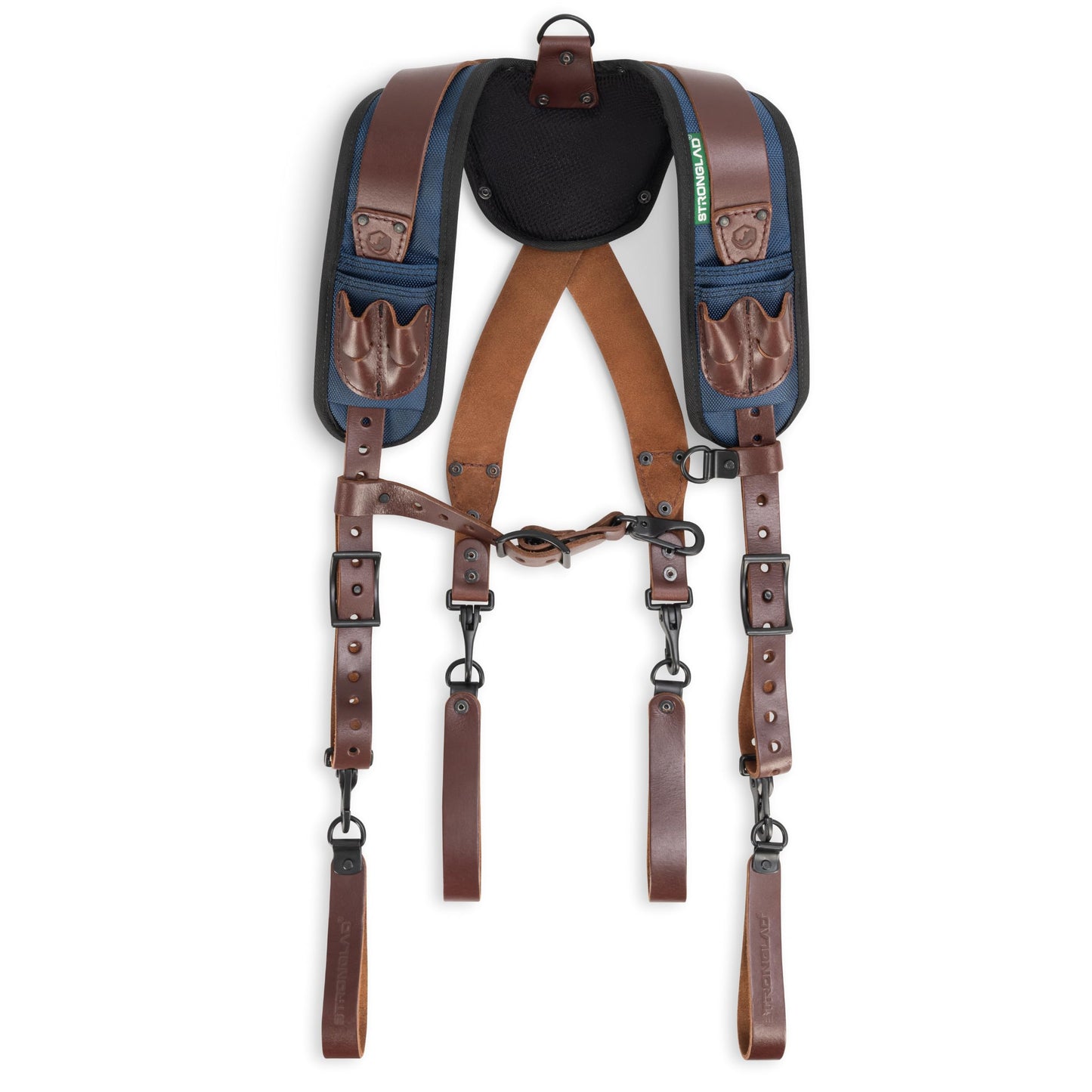 STRONGLAD Tool Belt Suspenders - Full-Grain Leather, 1680D Nylon, Padded Shoulder Straps, Adjustable Heavy-Duty Construction Support