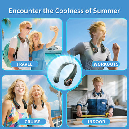 ZHZW Portable Neck Fan with 6000mAh USB - Rechargeable Battery, Ultra-Light Bladeless Neck Fan LED Display, 360° Cooling Wearable Fan, 3 Speeds (Green)
