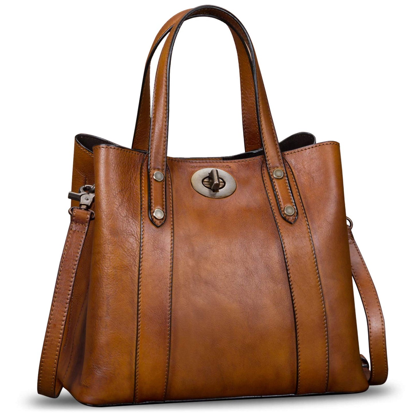 Genuine Leather Handbags for Women Satchel Purses Vintage Handmade Shoulder Bag Cowhide Top Handle Handbag Totes (Brown)