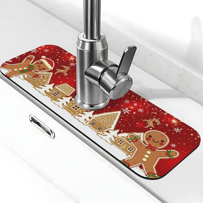 Christmas Snowflakes Gingerbread Man Deer Tree 15" X 5.5" Kitchen Sink Splash
