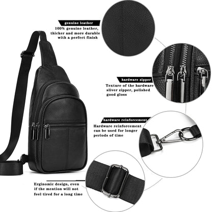 Small Leather Sling Bag Crossbody for Men Women One Strap Shoulder Cross Body Bag Sling Backpack for Travel, 9342 Black