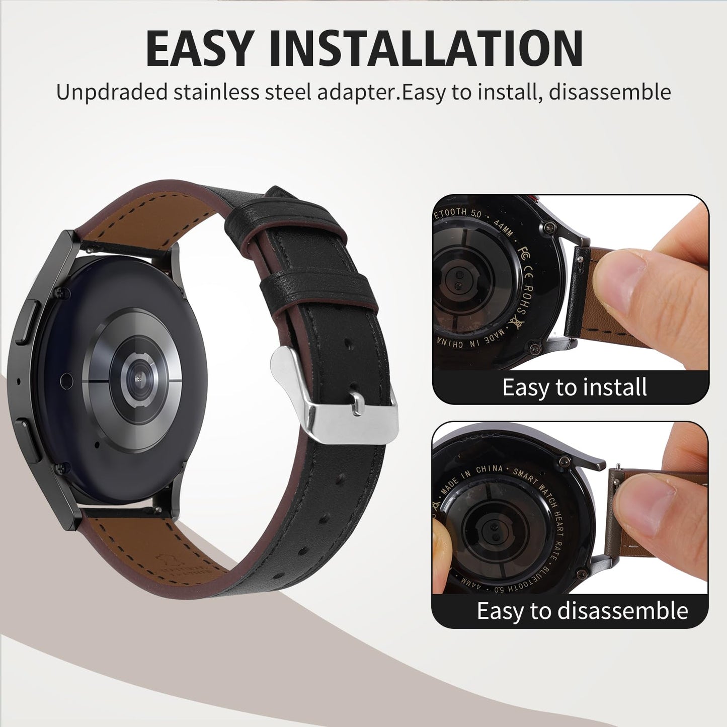 Italy Genuine Leather Watch Bands Men Women Compatible with Samsung Galaxy Watch 3 45mm/ 46mm/Gear S3 Frontier Band, 22mm Leather Watch Straps Quick Release Wear-resistant Smartwatch Replacement Strap