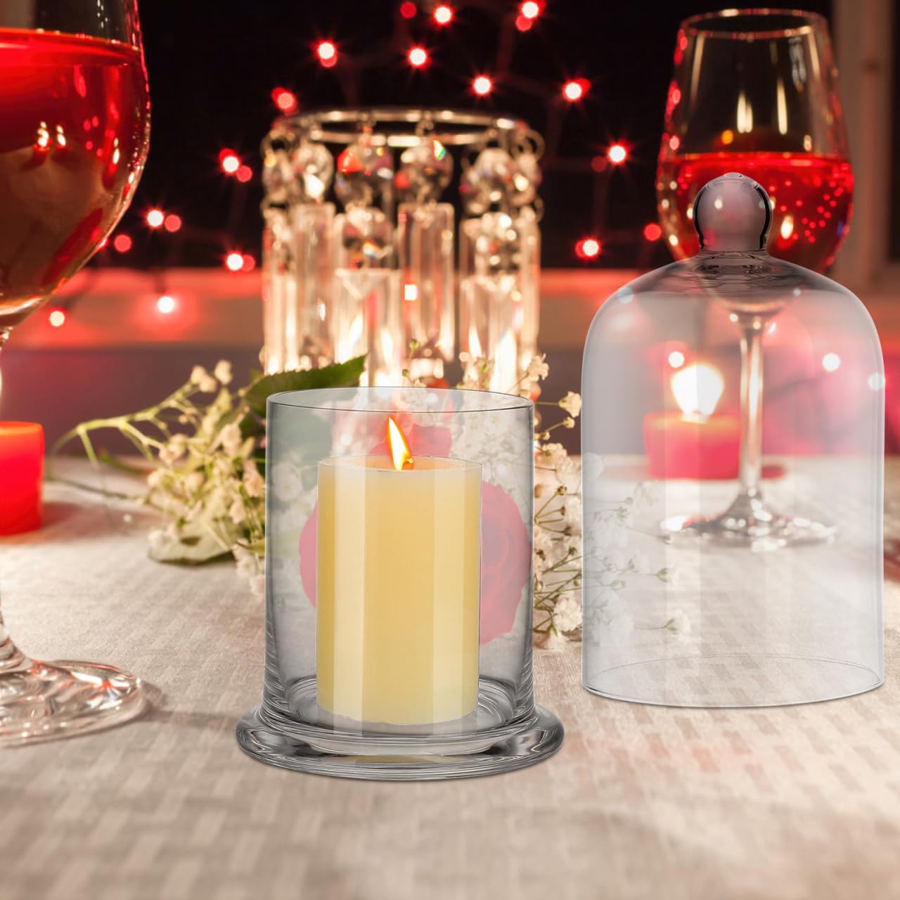 UKCOCO Glass Bell Jar Candle Holders Set of 2 – 6.22" Cloche Dome for Romantic Ambiance, Wedding Centerpiece & Home Decor, Gift for Anniversary