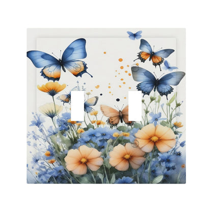 Decorative Art Light Switch Covers Butterfly Blooms 2 Gang Double Toggle Wall Plate Decorative Switchcover Electrical Switchplate for Home Decor
