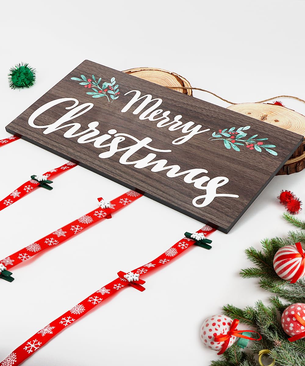 AKEROCK Christmas Card Holder Display, Christmas Wall Decor, Wooden Christmas Picture Frame with 30 Clips for Hanging Photos, Christmas Cards & Postcards, Xmas Holiday Wall Door Home Decor & Gift Idea