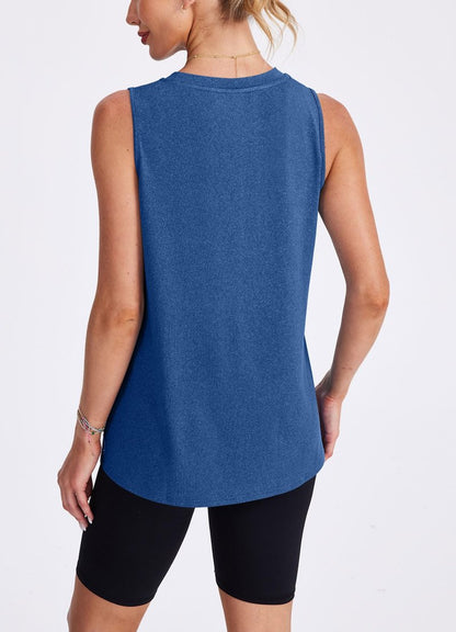 XIEERDUO Tank Top for Women 2025 Loose Fit Workout Tops High Neck Athletic Running Shirts Blue Forest M