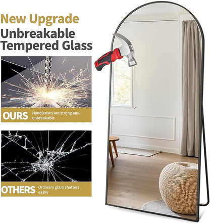 Arched Floor Mirror, 58 "x 18" Full Length Mirror Wall Mirrors Hanging or Leaning Arched-Top Full Body Mirrors with Stand for Bedroom, Dressing Room, Gold