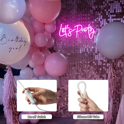Let's Party Neon Sign, LED Neon Lights for Bedroom Wall Decor, Art Decorative Lights for Bachelorette Party, Engagement Party, Birthday Party, Living Room, Gamer Room Decor Aesthetic (Warm White)