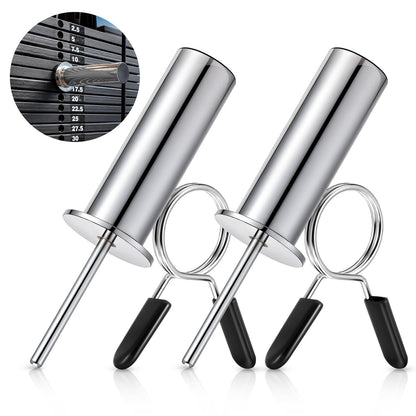 Lasnten 2 Pcs Weight Stack Pin Extender Gym Pin with Spring Clip Collar for 2 Inch Weight Plate Cable Strength Exercise Machine Gym Training Home Fitness Equipment (Silver)