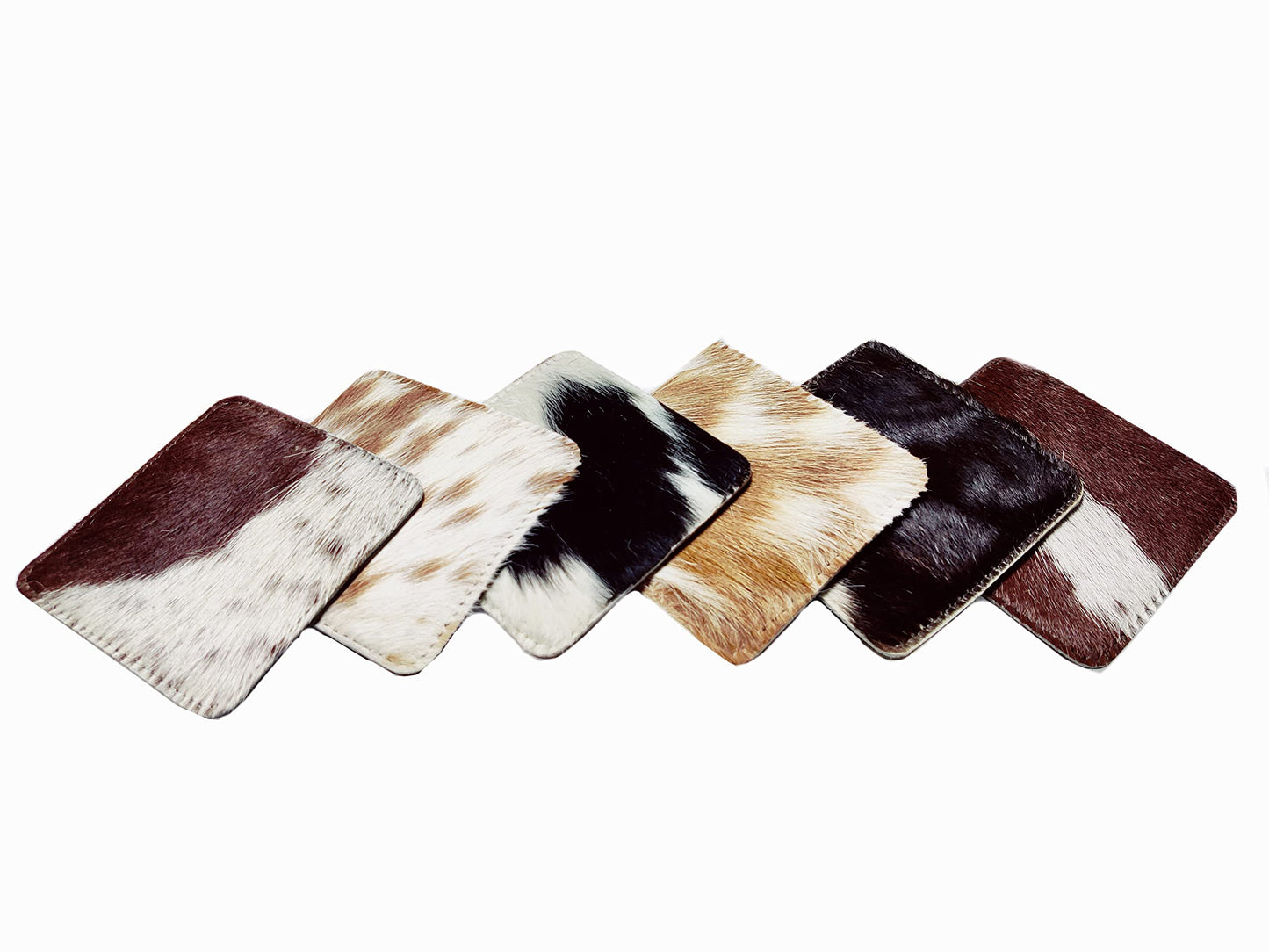 NGF Cowhide Coaster Set of 6 pcs Natural Cowhide Drink Coasters Hair On Square Coasters Leather Tea Cup Coasters Home Decor & Home Living Ideas Multicolor 4 x 4 x 0.5 inches