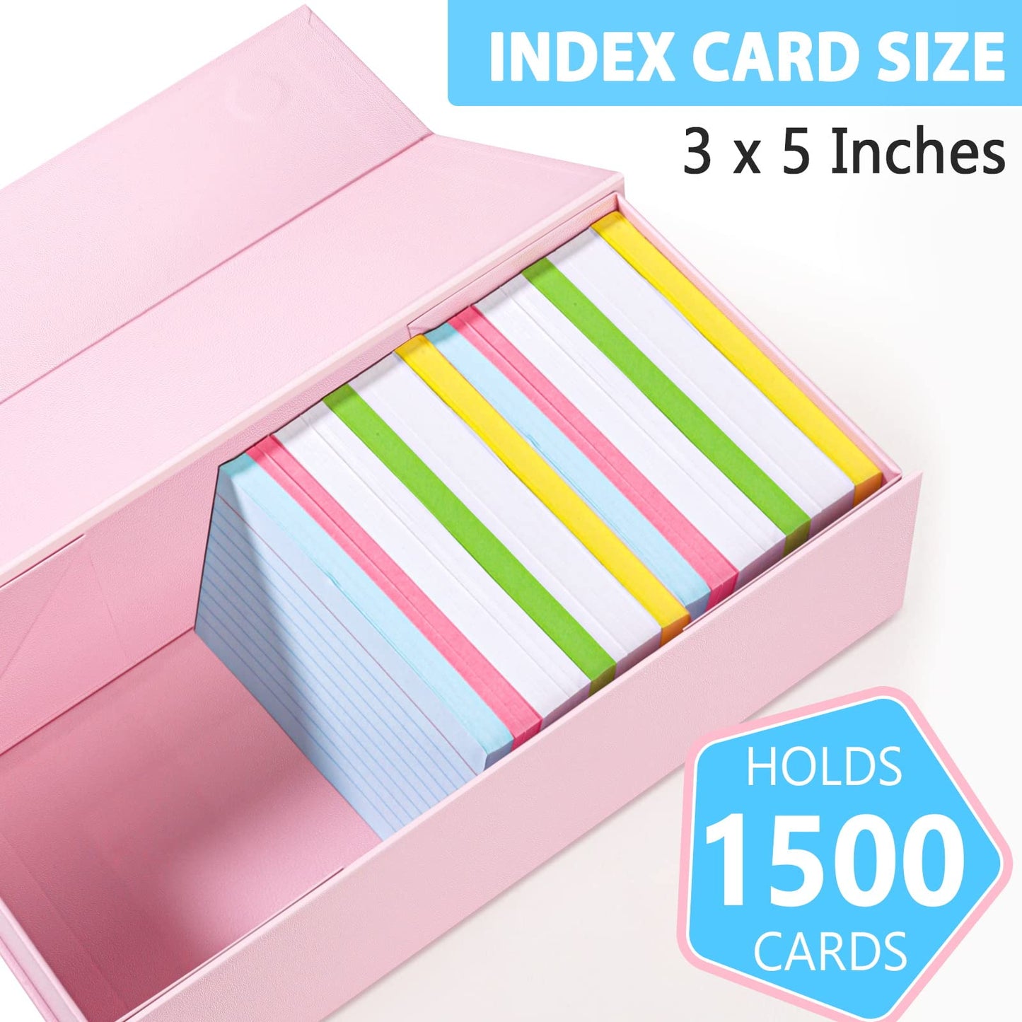 Harhana 3x5 Index Card Holder Pink Card File Box Organizer, Hold 1200 3x5-Inch Flash Cards- 2 Pack Pink