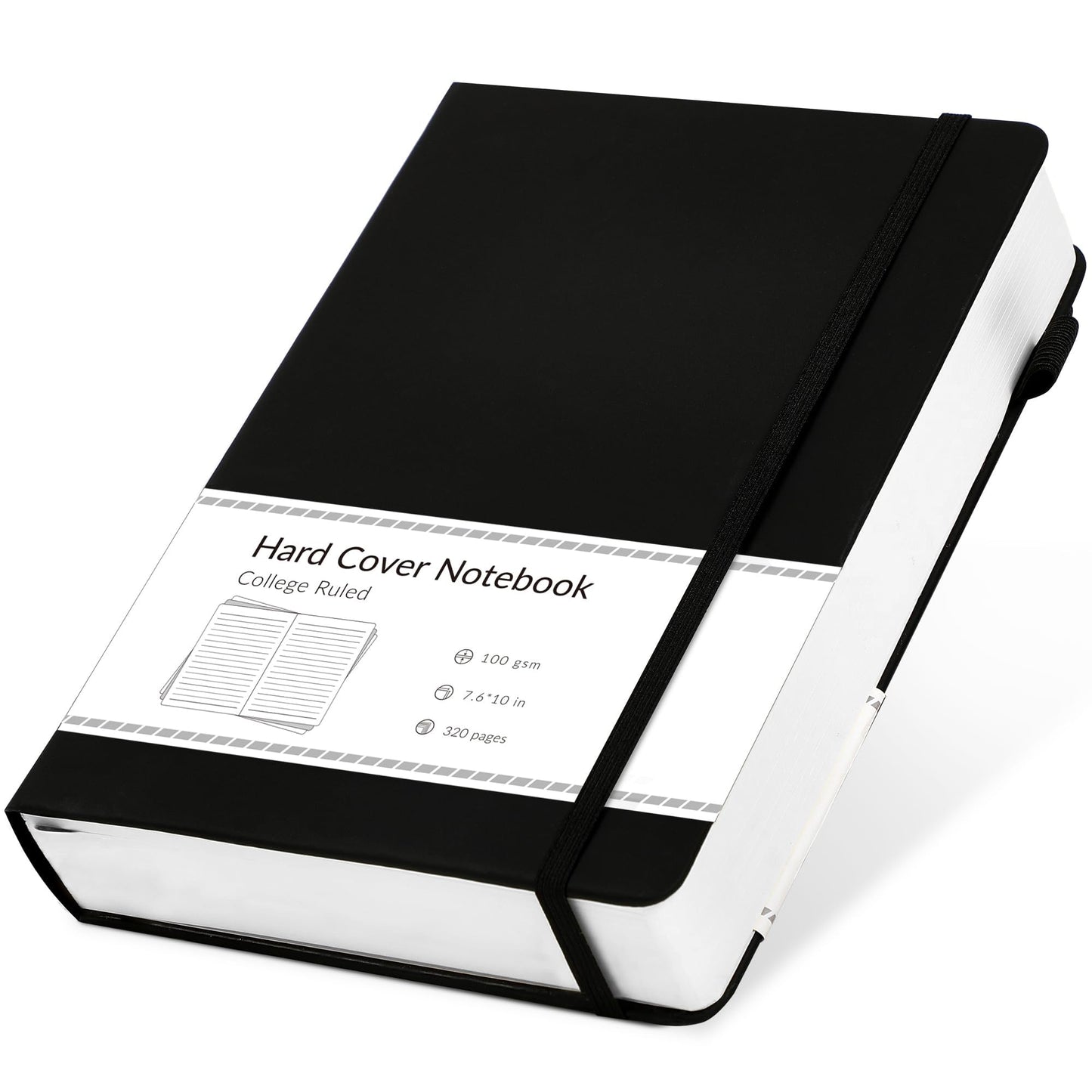 CAGIE Lined Journal Notebook, 320 Pages College Ruled Notebook, 100 Gsm Paper Thick Journal, B5 Hardcover Leather Journals for Writing Women Men, 7.6x10 In, Black