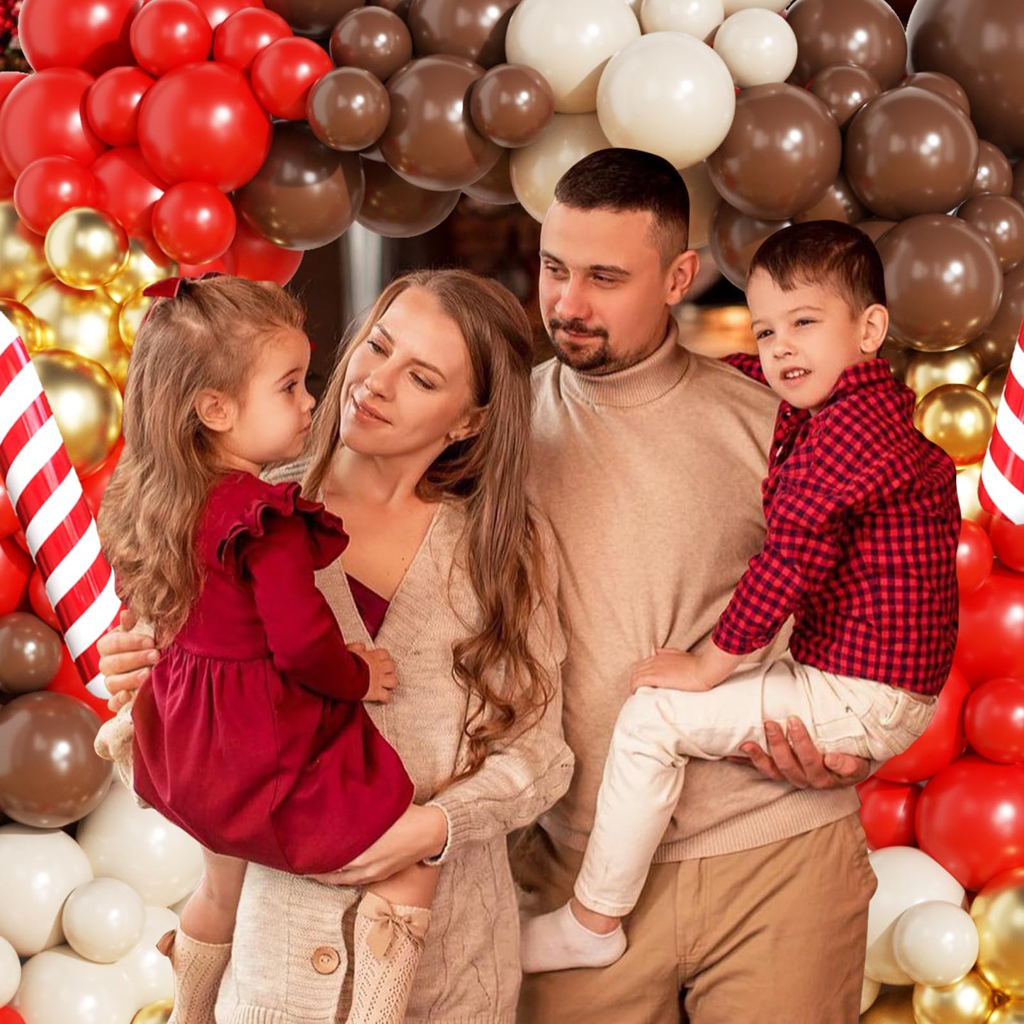 Christmas Reindeer Balloon Arch Garland Kit with 136Pcs Red Brown Sand White Gold Balloons Candy Cane Foil Balloon for Woodland Xmas Winter New Year Party Decorations