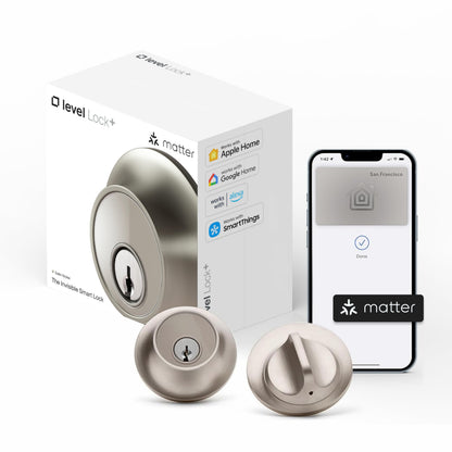 Level Lock+ (Matter) Smart Lock - World's Smallest, Most Advanced Matter-Over-Thread Deadbolt Plus Apple Home Key - Keyless and Remote Access via Apple, Alexa, Google Home, SmartThings (Satin Nickel)