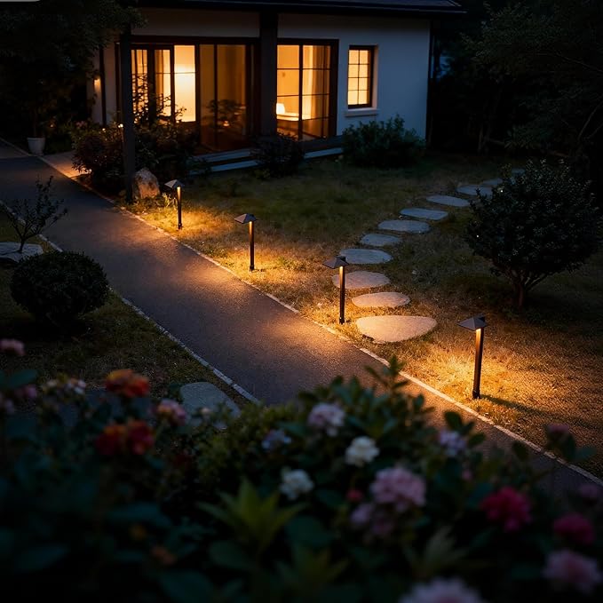 Equinox Outdoor Low Voltage Landscape Lighting 0.6W LED 3100K Warm White Metal 12V Pathway Lights Charcoal Brown Kits with Connector and Stake (1Pack)