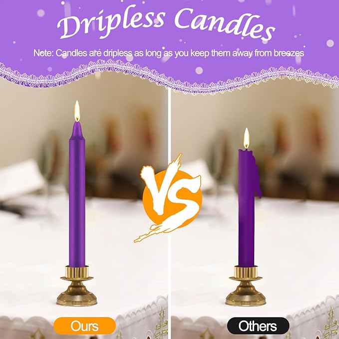 Tobeape Spell Chime Candles 24 pcs Purple Candles, 4" Tall Unscented Mini Taper Candle Christmas Advent Candle for Witchcraft, Wiccan Altar, Magic Tools, Rituals, Prayer, Meditation, Party Decoration