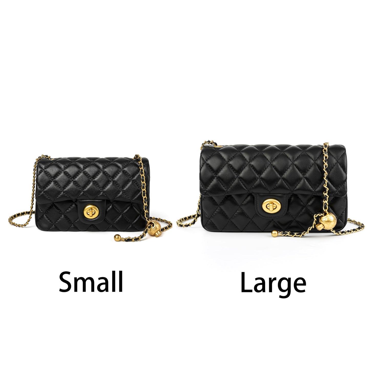 DORIS&JACKY Small Quilted Crossbody Purse for Women, Designer Lambskin Shoulder Cellphone Purse with Twist Lock and Chain Strap (Black)