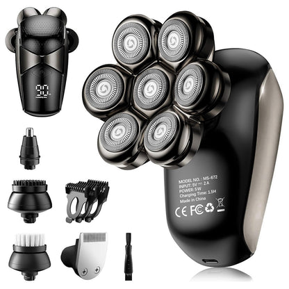 SHPAVVER Head Shavers for Bald Men: 5-in-1 Detachable Electric Razor - IPX7 Waterproof Wet Dry Shaving for Balder - LED Display & Precision Blades Rotary Shavers (Deep Black)
