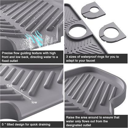 2 Pack Faucet Mat for Kitchen Sink，6° Slope Sink Splash Guard，Splash Guard for