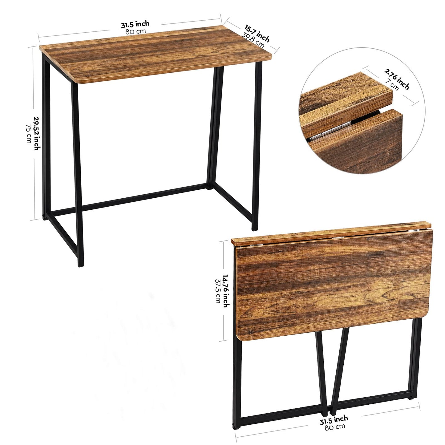 WOHOMO Folding Desk for Small Spaces, 31.5 Inch Foldable Computer Desks, Small Desk for Home Office, Study, Bedroom, Space Saving Writing Work Computer Table, Easy to Fold, Rustic Walnut