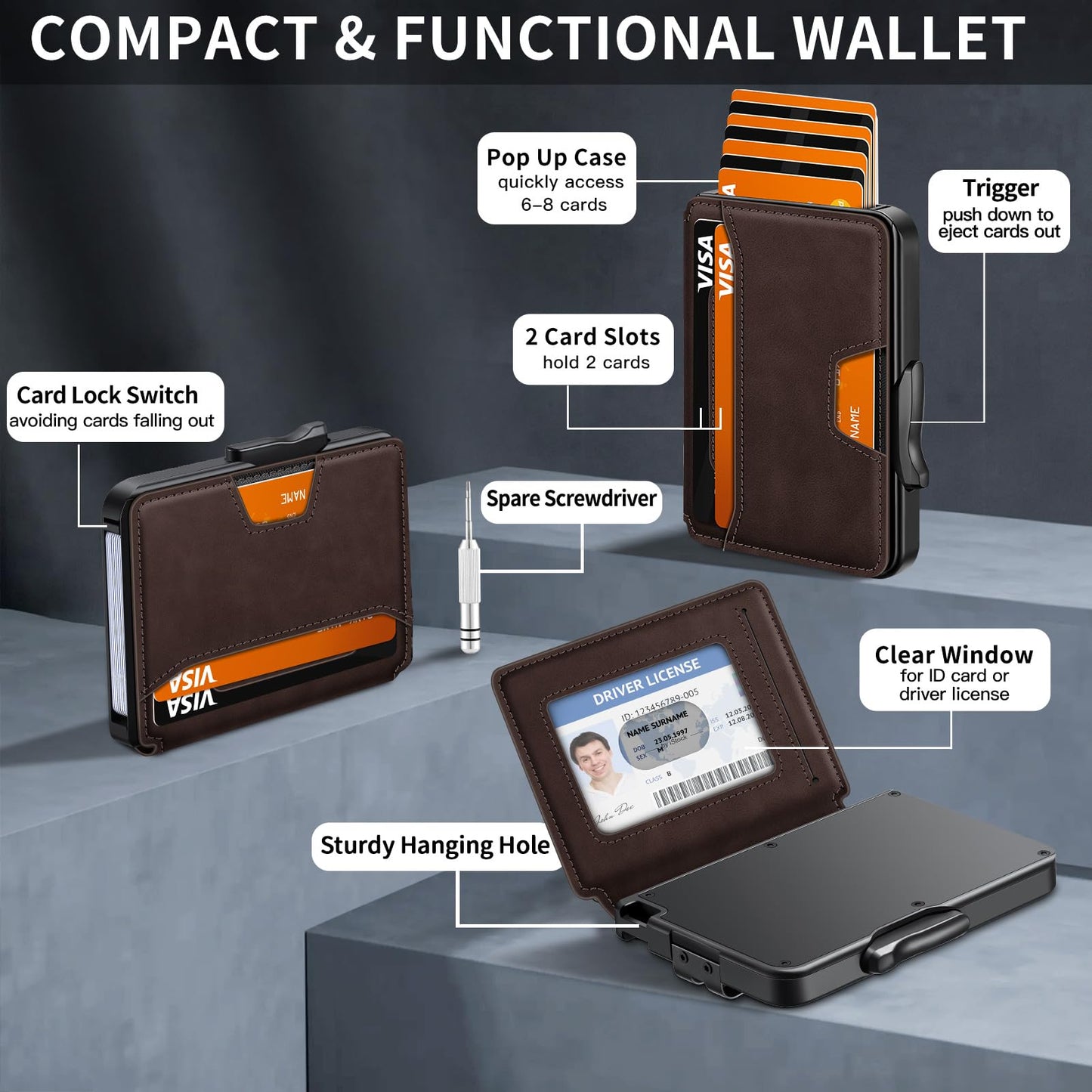 SEMORID Wallet for Men, Mens Wallet Minimalist Slim Wallet, RFID Blocking Smart Pop Up Wallet with Money Clip & ID Window, Metal Compact Wallet, Aluminum Credit Card Holder Wallet