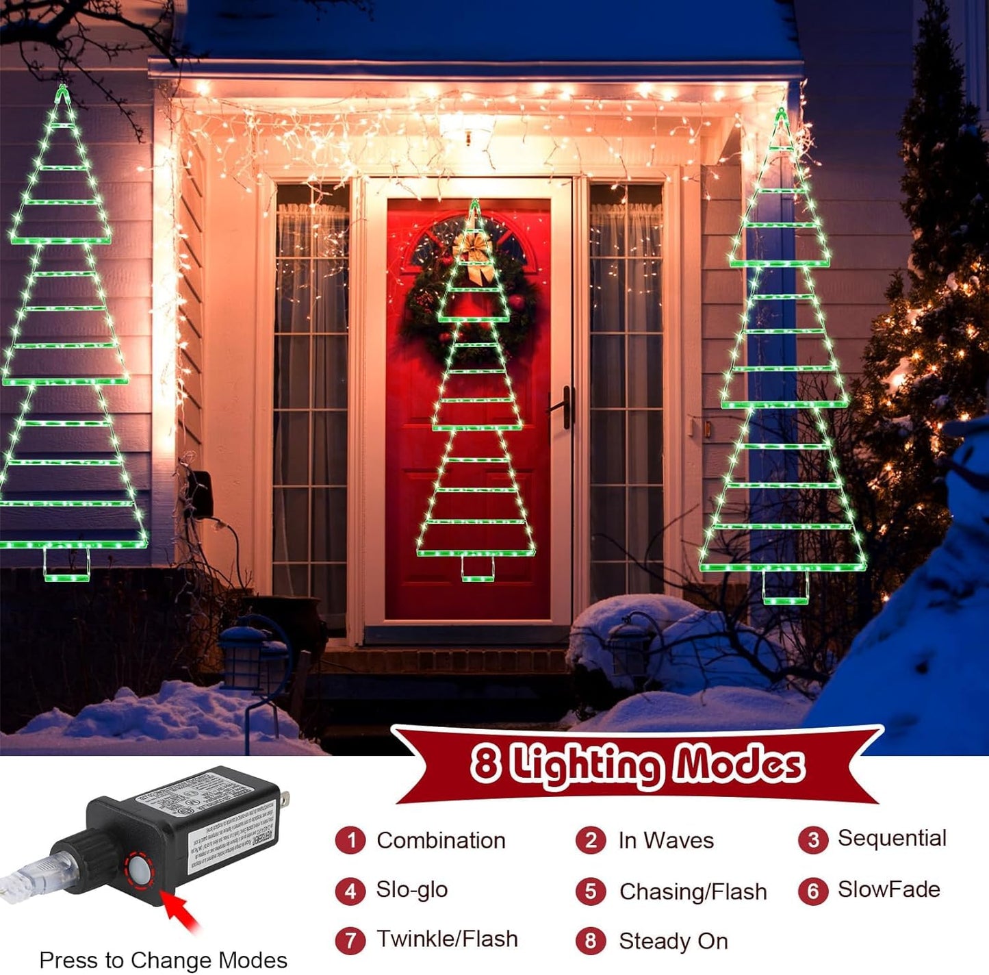 (2023 New) Christmas Decorations LED Christmas Light 4.3ft Christmas Ladder Tree Lights,165 LED Outdoor Christmas Lights Decorations for Home,Wall,Window,Xmas Tree Decor (Green),(‎YLS1000WD01)