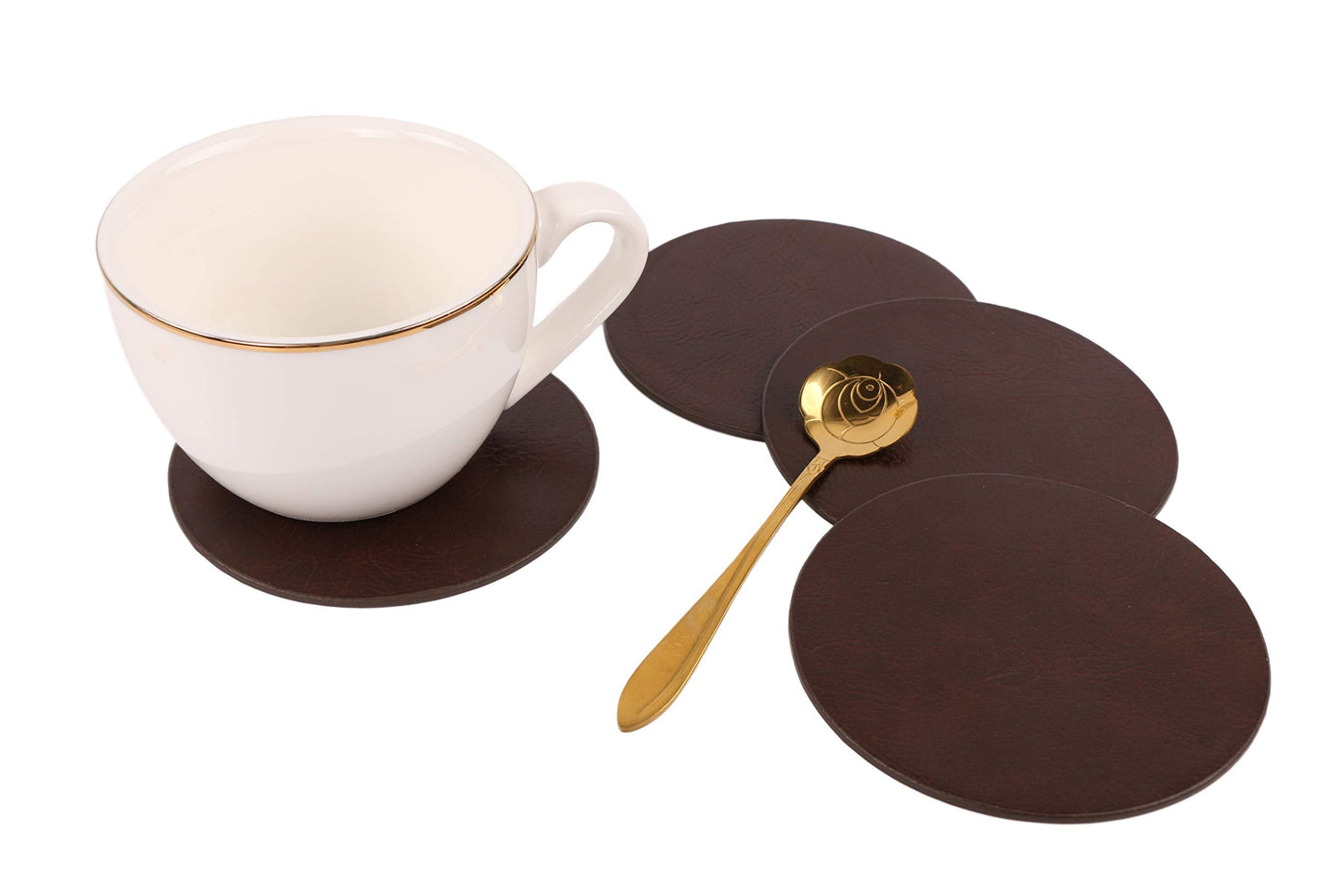 Embossed PU Leather Placemats, Waterproof Coffee Coasters, Kitchen Table Mats, Easy to Wipe Off for Dining Round Table