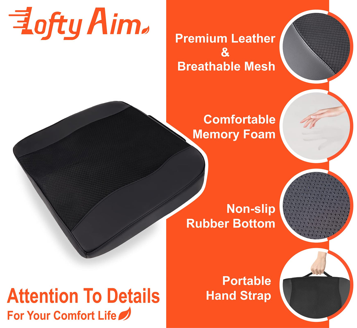 Car Seat Cushion, Comfort Memory Foam Car Cushions for Driving - Sciatica & Lower Back Pain Relief, Driver Seat Pillow for Auto, Office Chair, Wheelchair - Black