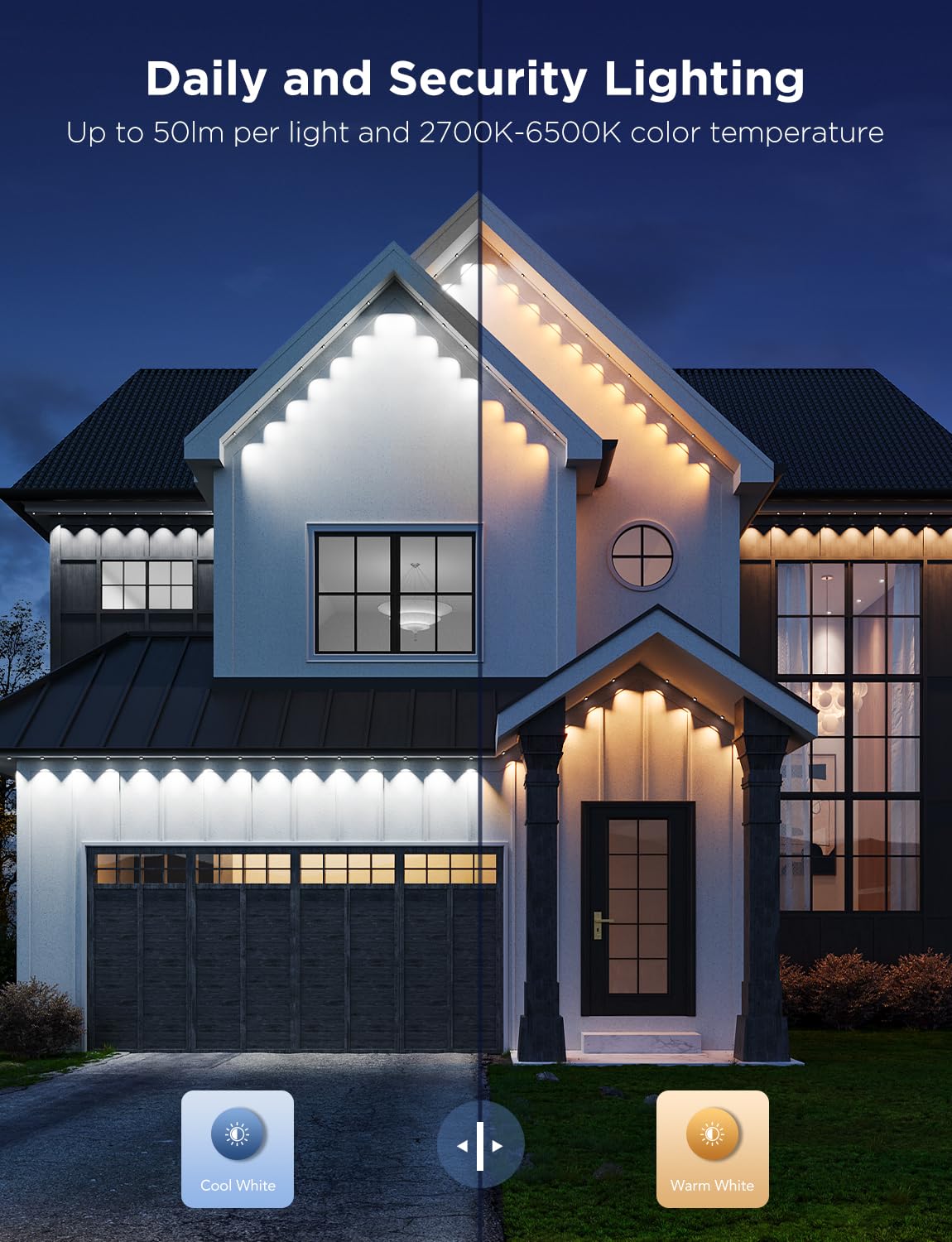 Govee Permanent Outdoor Lights Pro, 200ft with 120 RGBIC LED Lights for Daily and Accent Lighting, 75 Scene Modes for Patio Decor, IP67 Waterproof, Works with Alexa, Google Assistant, Matter, Black