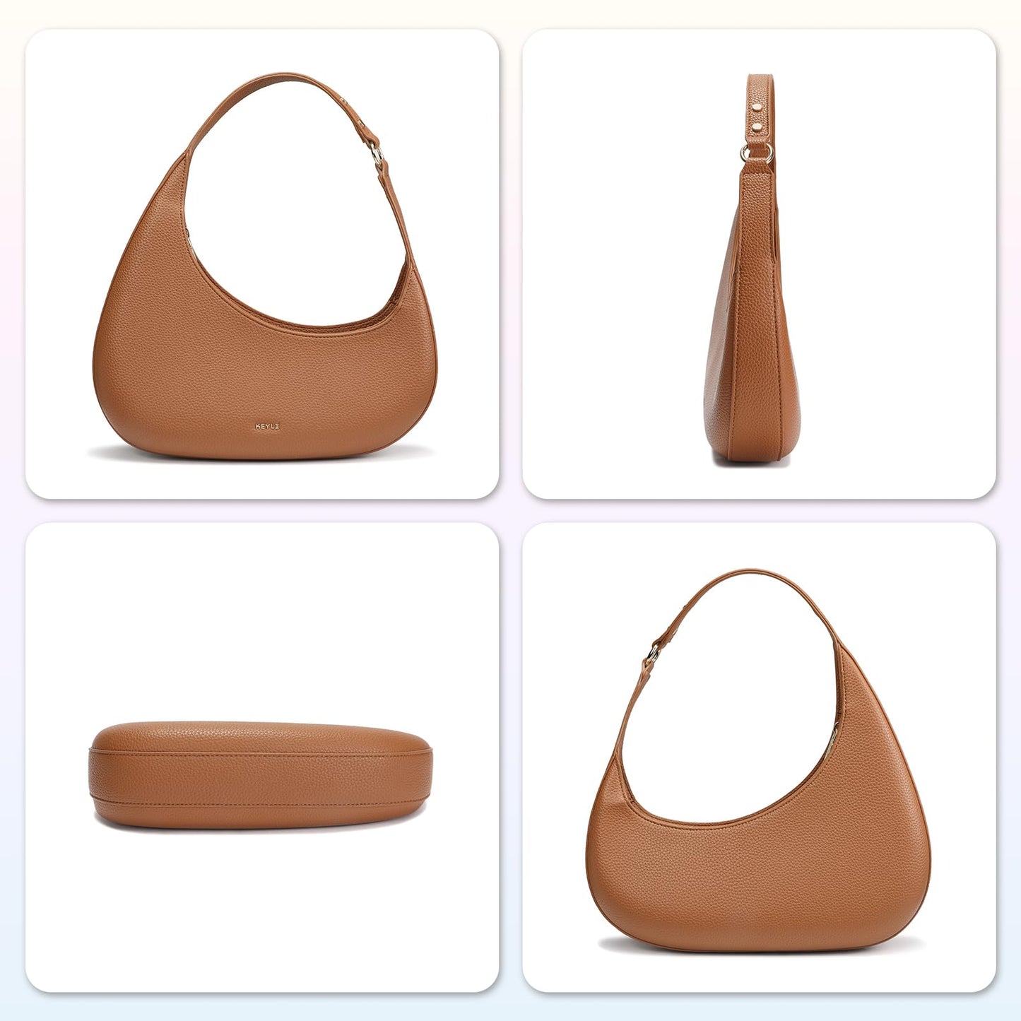 Keyli Shoulder Bag Polene Bags for Women Fashionable Casual Vegan Leather Zip Top-Handle Handbags Quilted Crescent Hobo Purse Brown