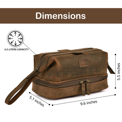 LEATHER VILLAGE Genuine Leather Dopp Kit – Large Travel Toiletry Bag with Waterproof Lining, Dual-Zip Design for Men & Women, Organizer for Shaving, Makeup & Essentials - Brown