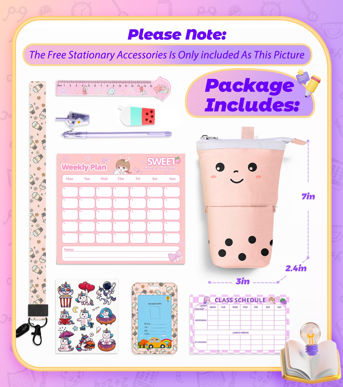 LISEVO Cute Pencil Case for Girls, 9 in 1 Set Boba Standing Up Pencil Bag Pouch Holder for Students Teens, Japanese Back to School Supplies Stationary Bags Set, Pen Holder Box Choice for Girls