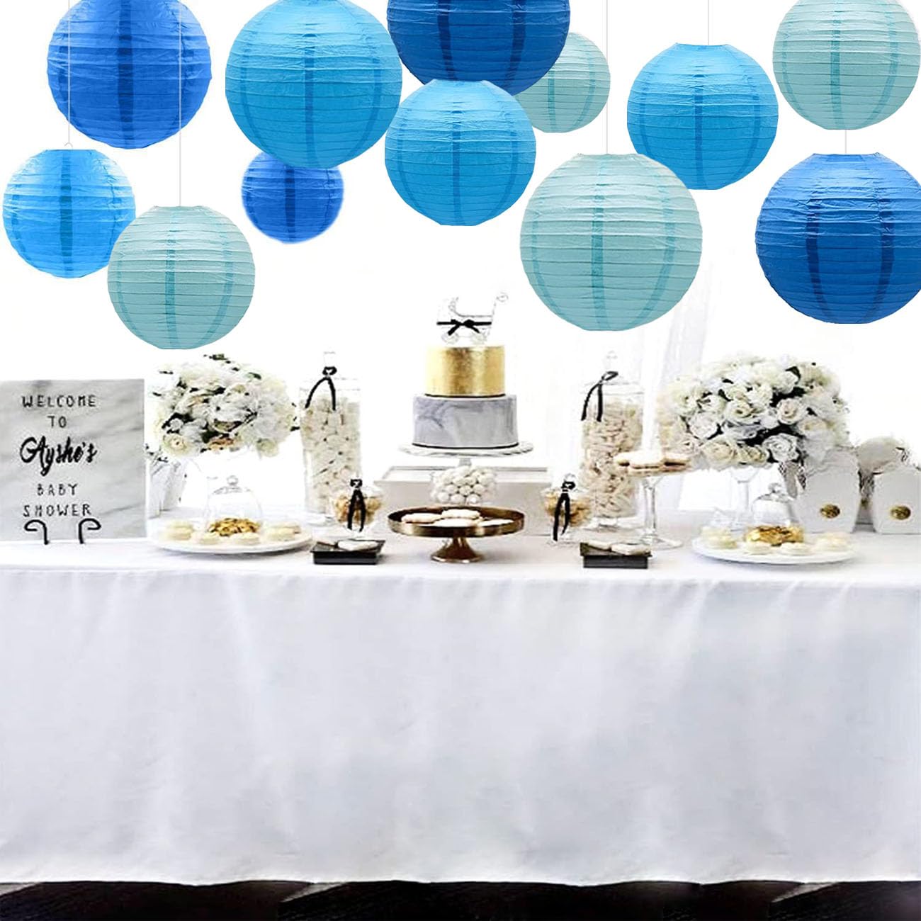 SIPRKAICT Blue Paper Lanterns Party Decorations,12pcs Hanging Paper Lantern for Classroom,Baby Shower,Graduation,Wedding,Birthday